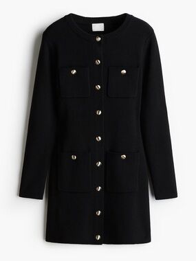 H&M Black Mini Dress with Gold Buttons